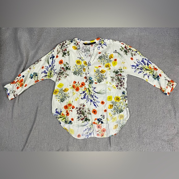 Zara White Floral Blouse with Watercolor Print - Picture 1 of 3